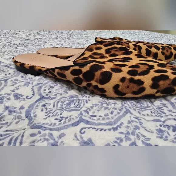 🪲 RARE J. Crew Leopard Print Mules 11 calf hair grandpa slippers​ - Picture 7 of 11